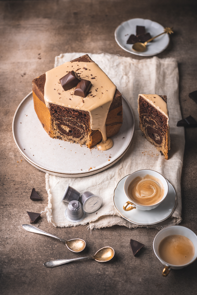 Cube cake variegata al caffè e cacao